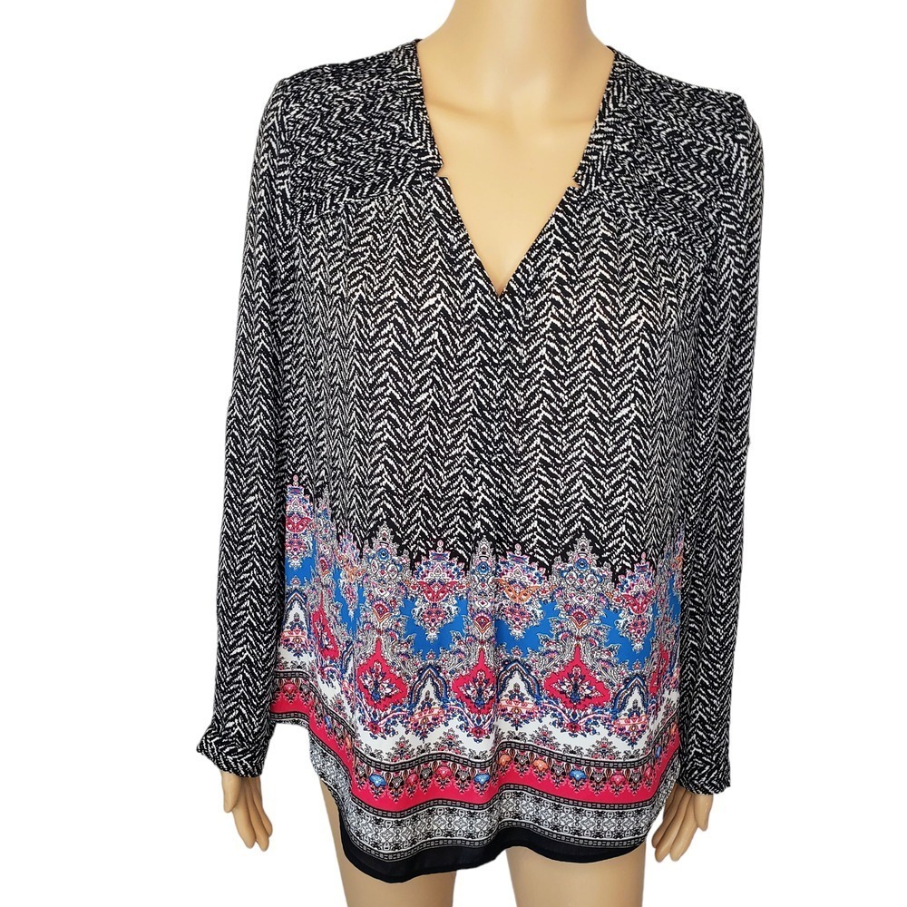 Black Rainn Printed Blouse Long Sleeve Blouse Lightweight Medium